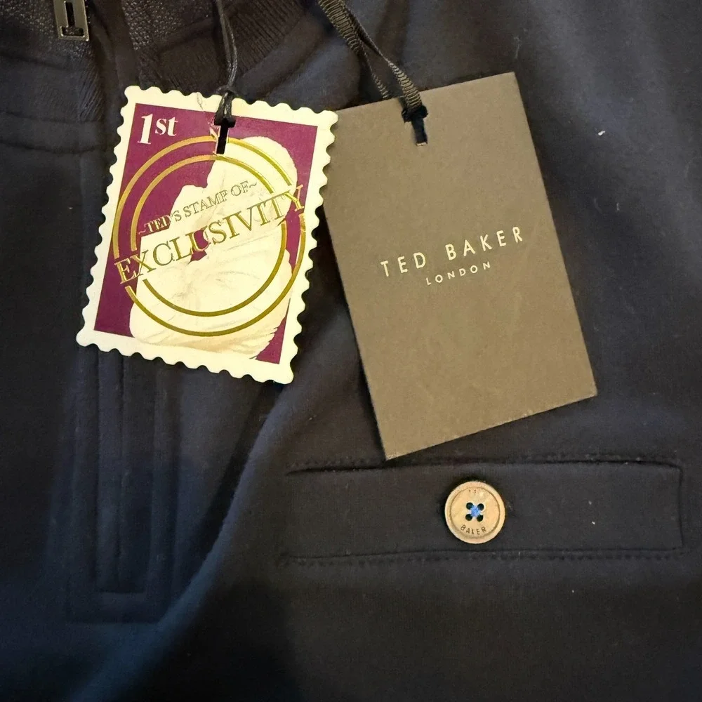 Ted Baker London Mens Curbing Slim Quarter Zip Pullover Sweater Navy Blue 7 XL